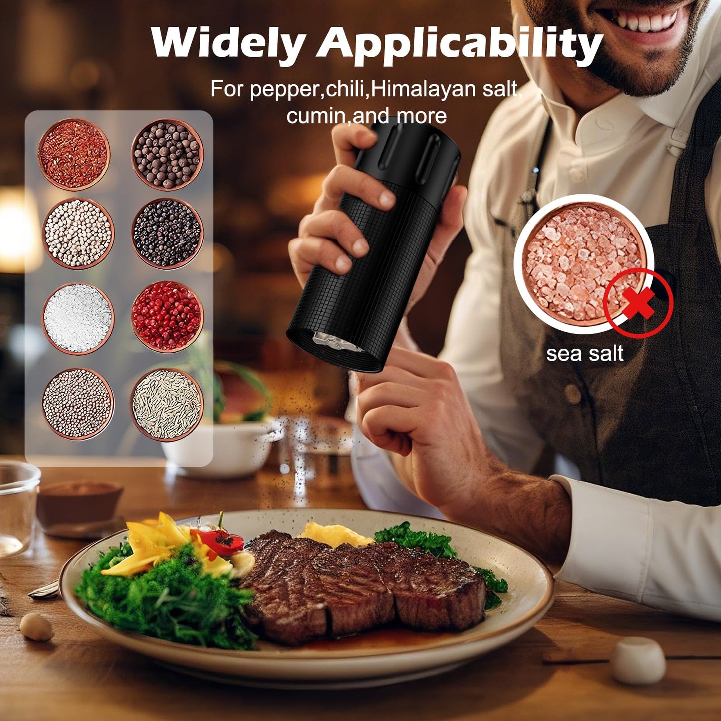 Professional Pepper Grinder Mill Manual - Aluminum Heavy Duty Pepper Mill, Aluminum Spice Grinder with Adjustable Coarseness and Stainless Steel Blade, High Output Black Spice Mill