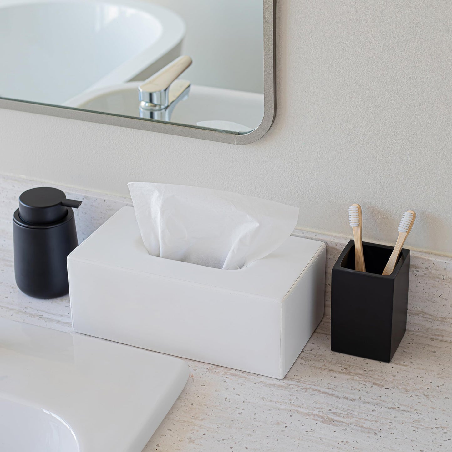 Yew Design Matte White Tissue Box Cover Rectangular, Facial Tissue Dispenser for Bathroom, Kitchen, Bedroom, Office, Hotel, Restaurant, Countertop, Nightstand, Car, and Desk