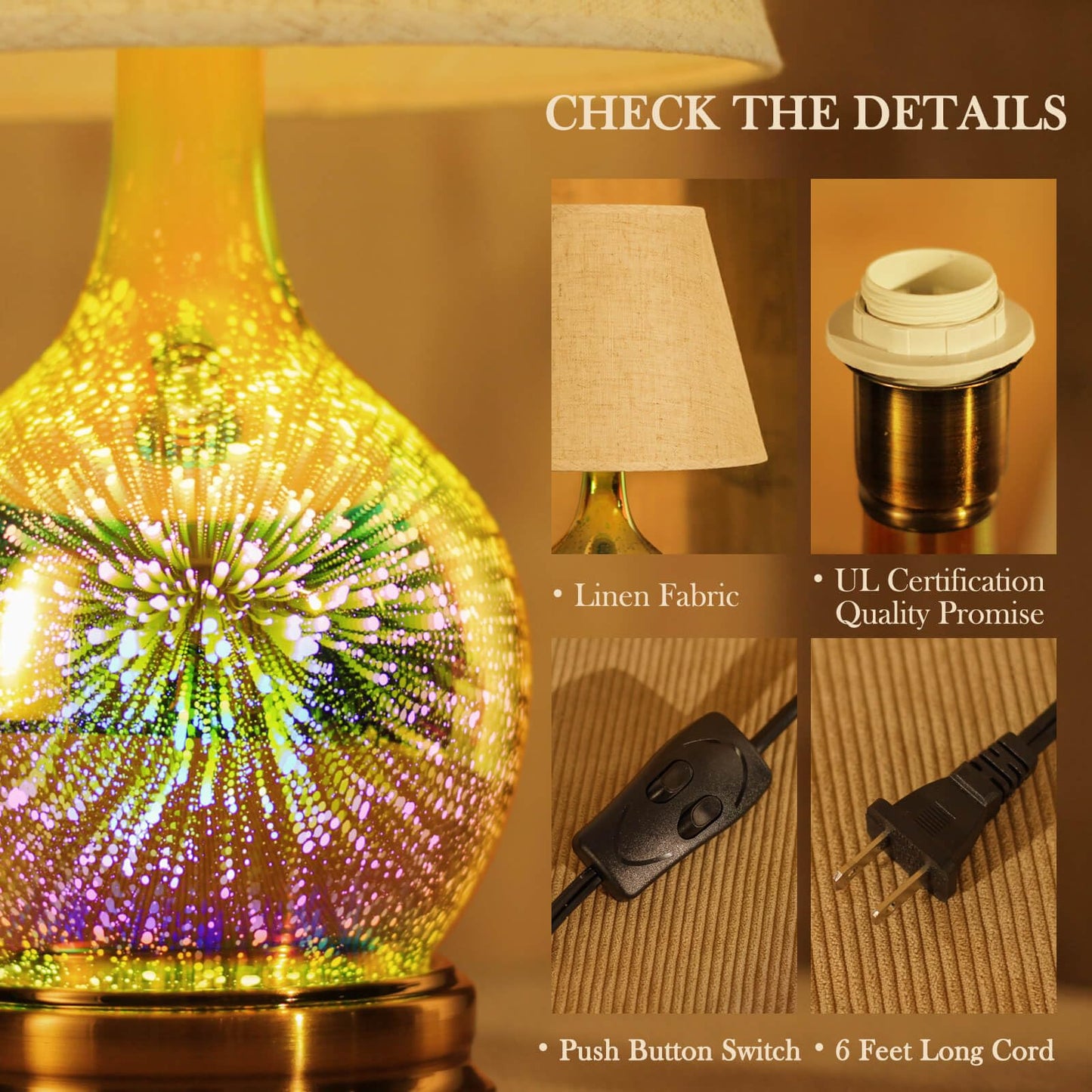 Porseme Table Lamp, Desk Lamp Bulb Included - Modern Lamp with Unique Lampshade, Handmade 3D Effect Glass Base - Perfect Table Lamp in Bedroom, Bedside, Living Room, Office (E12 LED Bulb Included)
