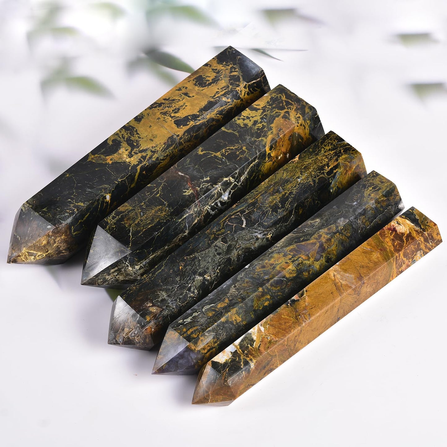 JIC Gem Extra Large 6 Faceted Pietersite Healing Crystal Obelisk Tower Points Quartz Crystals Tower Wand Decor Reiki Chakra Meditation 3.5-4.0 Lbs
