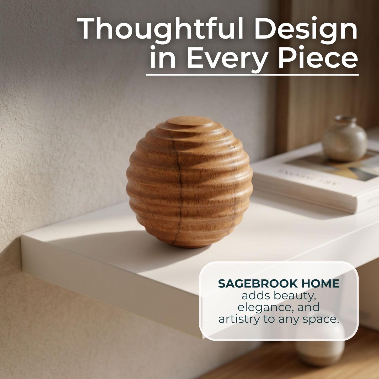 Sagebrook Home Wooden Decorative Orb – 4" Handcrafted Brown Accent Sphere for Home, Office & Living Room Decor