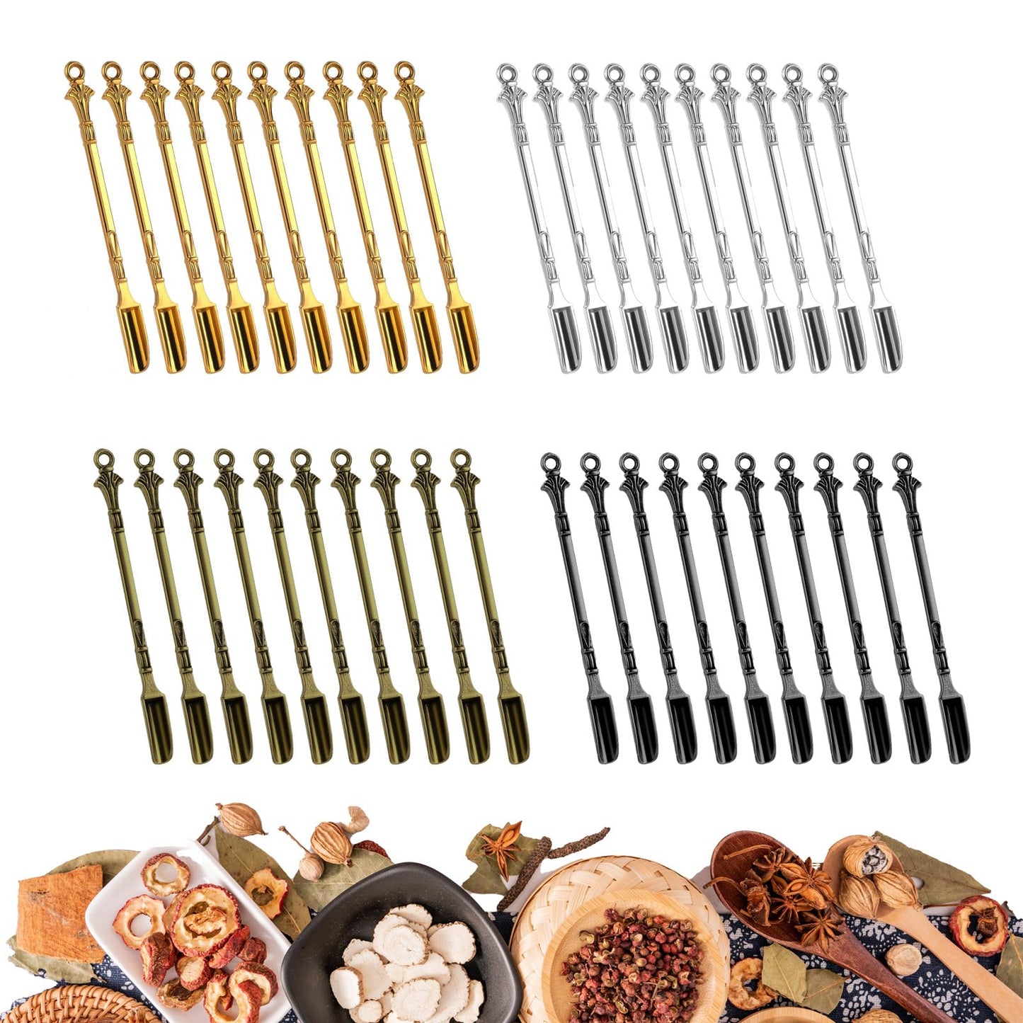 40 PCS Mini Spoons, Tiny Metal Mini Shovel Spoons for Powder, Metal Spoon Power Scoop Tableware Charm Kitchen Pendant Spoon for Measuring Spices,Herbs,Powder,Coffee,Sugar