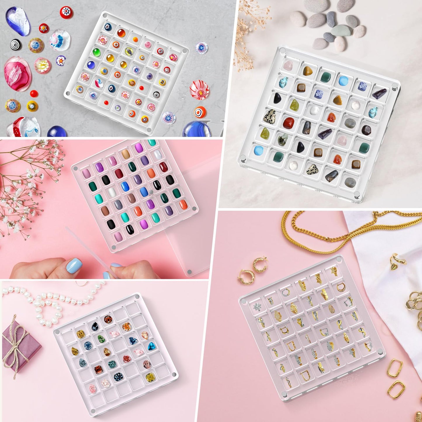 XANGNIER Acrylic Magnetic Seashell Display Box,Clear Sea Shell Display Box,Beach Magnet Storage Organizer Case for Seashell Diamond Beads,72 Grids,Transparent,2 Pack