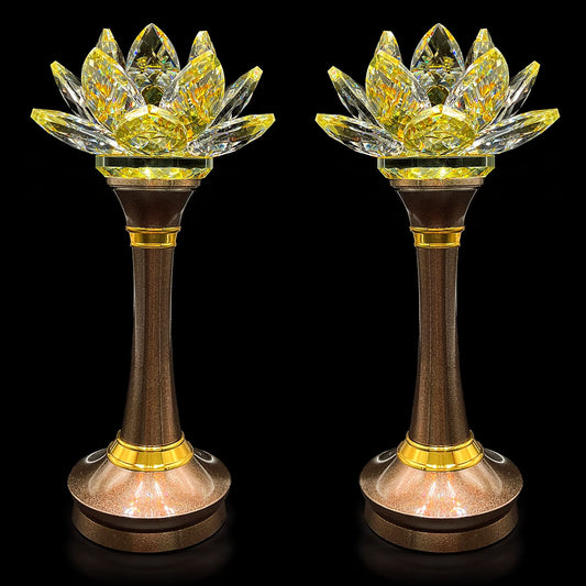 GeeJery 1 Pair Colorful LED Lotus Flower Lamp 7 Color Crystal Buddha Lamp for Cabinet Buddhist Altar - Light Control Crystal Decor Night Light -110V US Plug(10 inch)