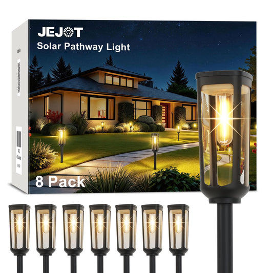 JEJOT Solar Pathway Lights Outdoor Waterproof IP65, 8 Pack Warm White Solar Walkway Lights, Auto On/Off Outdoor Light for Lawn Garden Patio Driveway Decor Landscape Lighting