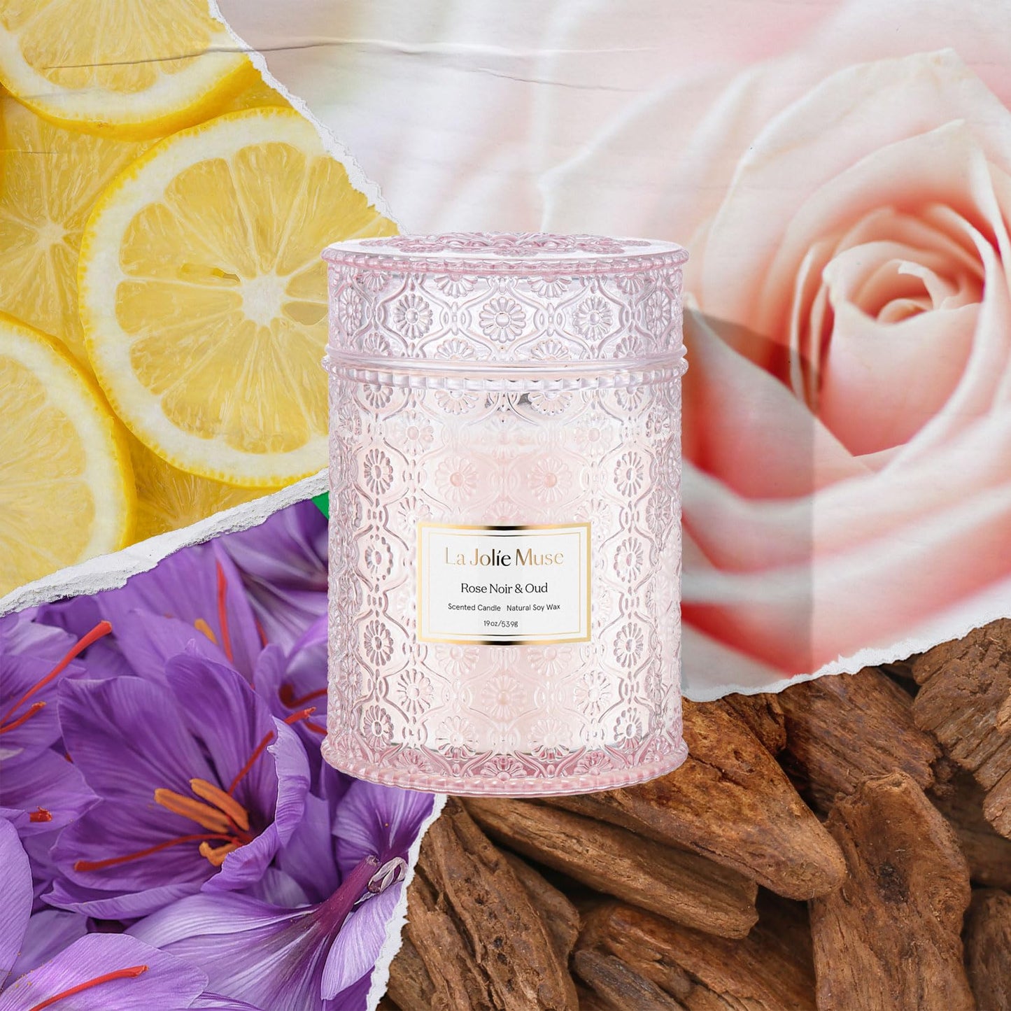 LA JOLIE MUSE Rose Noir & Oud Scented Candles for Home, 19 oz Natural Soy