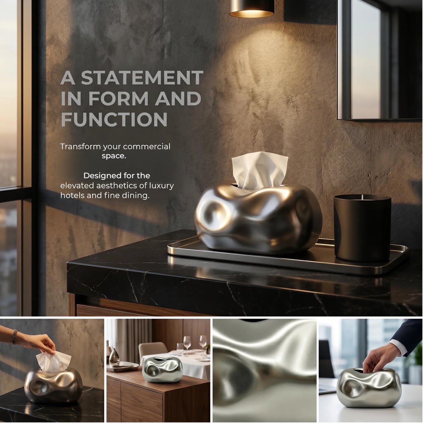 Ceramic Tissue Box Cover – Modern Decorative Tissue Holder, Farmhouse Style Home Decor for Bathroom, Bedroom, Living Room & Office (Silver)