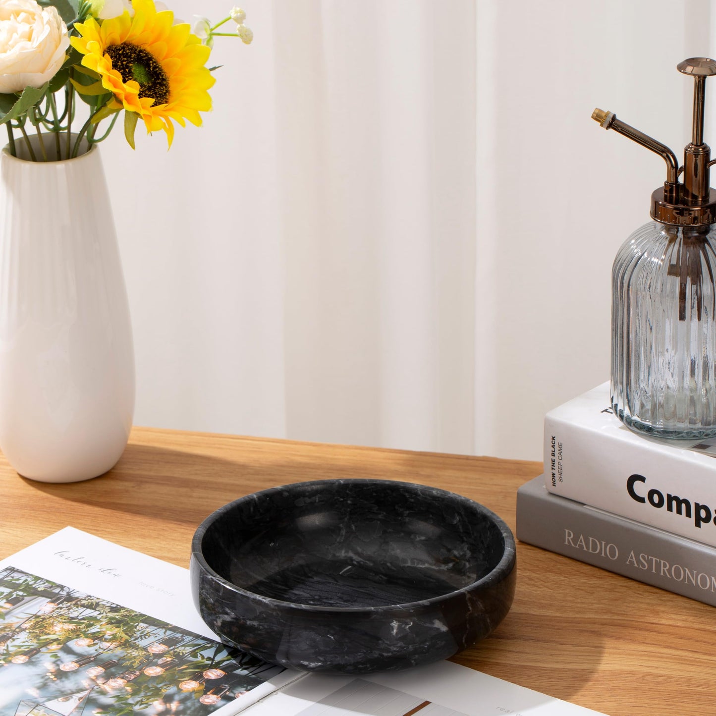 CM CHIC MONDAY 6.7" Large Decorative Bowl, Natural Marble Decorative Bowls for Home Decor, Key Bowl, Candy Bowl, Smudge Bowl, Coffee Tables Centerpiece (Natural Black)