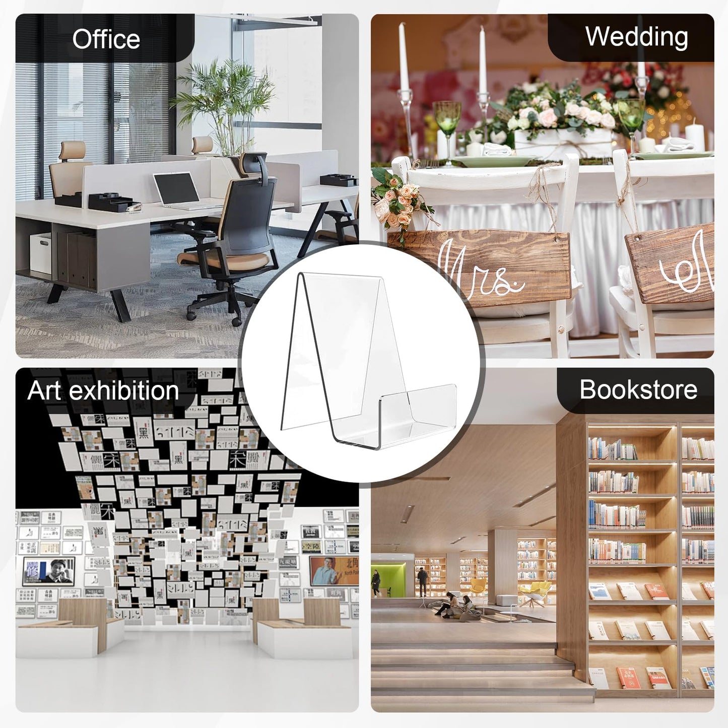 Ukontagood Acrylic Book Display Stand, 4''×3'' Acrylic Stand with Ledge, Clear Acrylic Book Display Easel, Transparent Display Stand Holder for Album, CD, Picture, Artworks, Phone, Tablet (24)