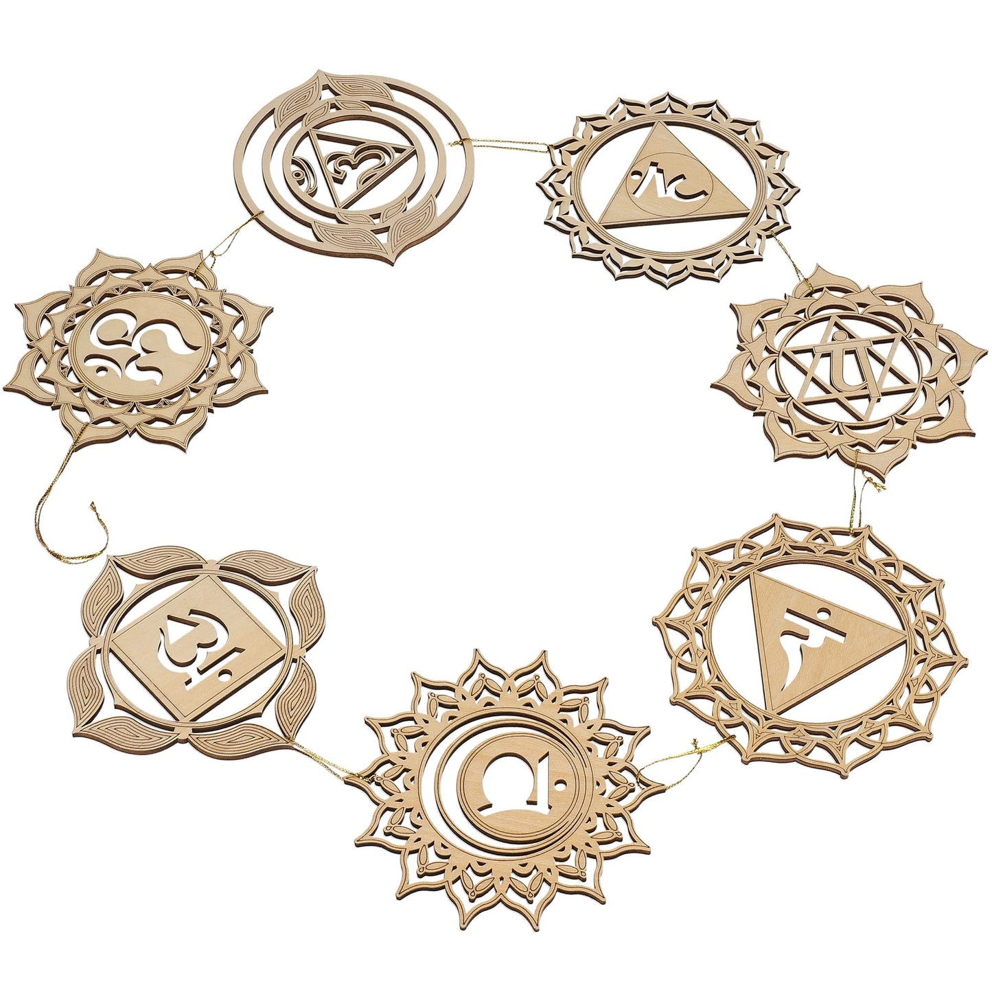 Fourth Level MFG 4" 7 Chakras, Sacred Geometry Wood Wall Art (With String), Spiritual Home Decor for Yoga and Meditation Room, Reiki Healing, Crystal Grid
