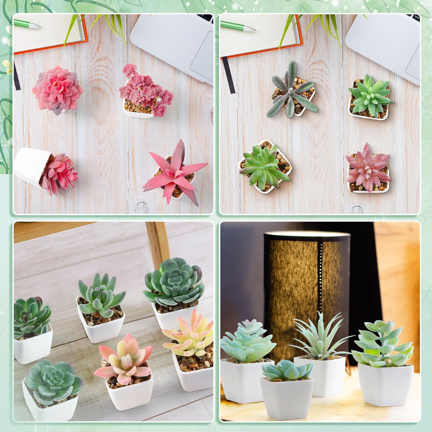 Glitinsel 60 Pcs Mini Artificial Succulent Plants Potted Assorted Decorative Fake Succulent Plants with Pots Small Faux Succulents in Pots for Room Bookshelf Desk Bedroom (Endless Summer Collection)