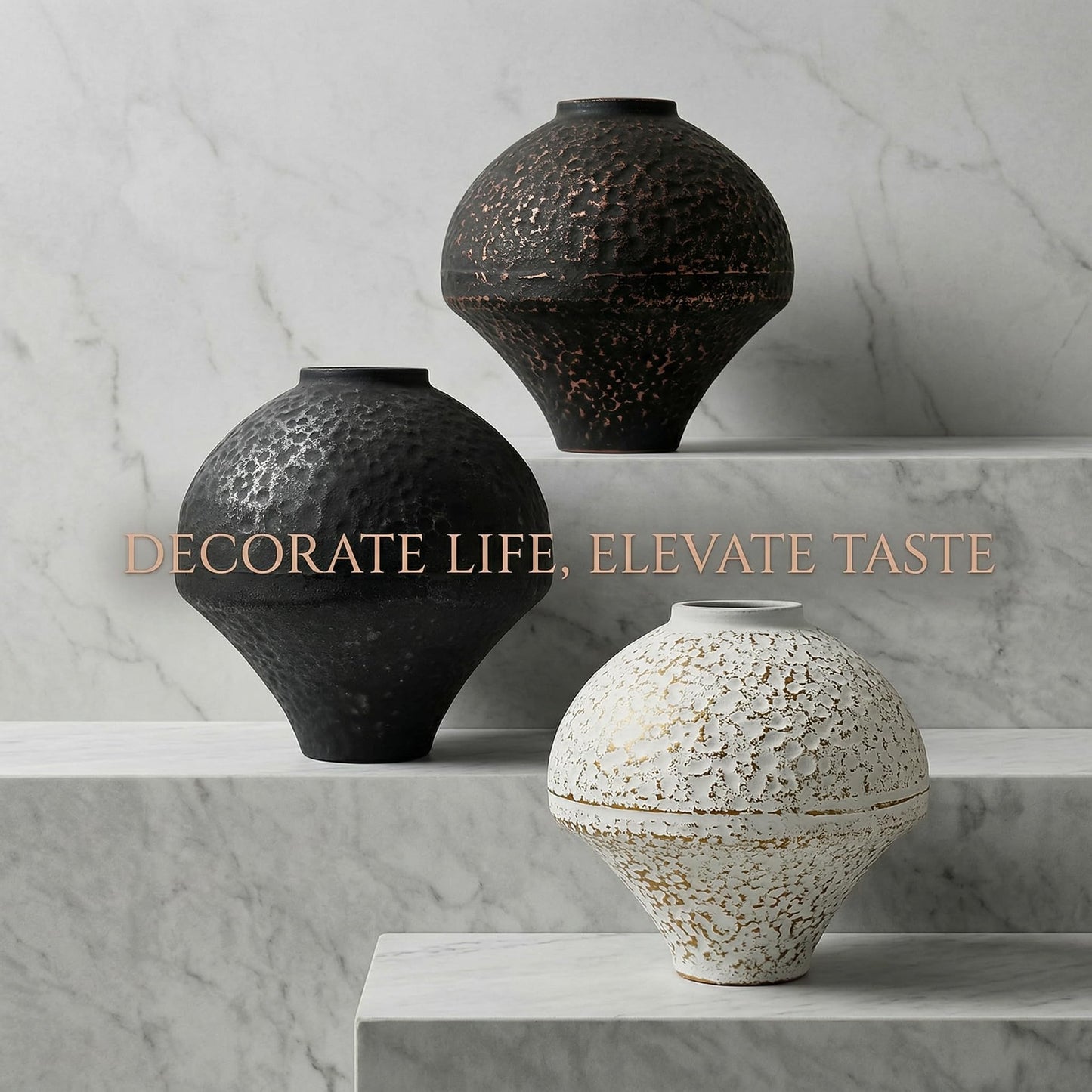 SECHUDO Unique Handmade Cast Iron Vase for Dried Flowers or Pampas Grass, Heavy and Durable Wabi Sabi Vases, Matte Black Vase for Modern, Rustic and Farmhouse Decor (Matte Black, 7" W×7" H)