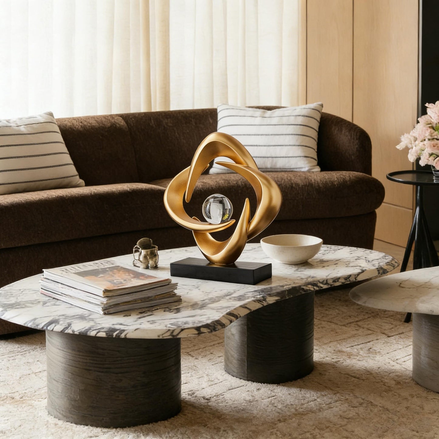 AWNR Gold Abstract Sculpture House Decor Aesthetic - Home Décor Accents for Nightstand, Shelves, Dining Room, Entryway Table, Office, Desk Accessories (Gold C)