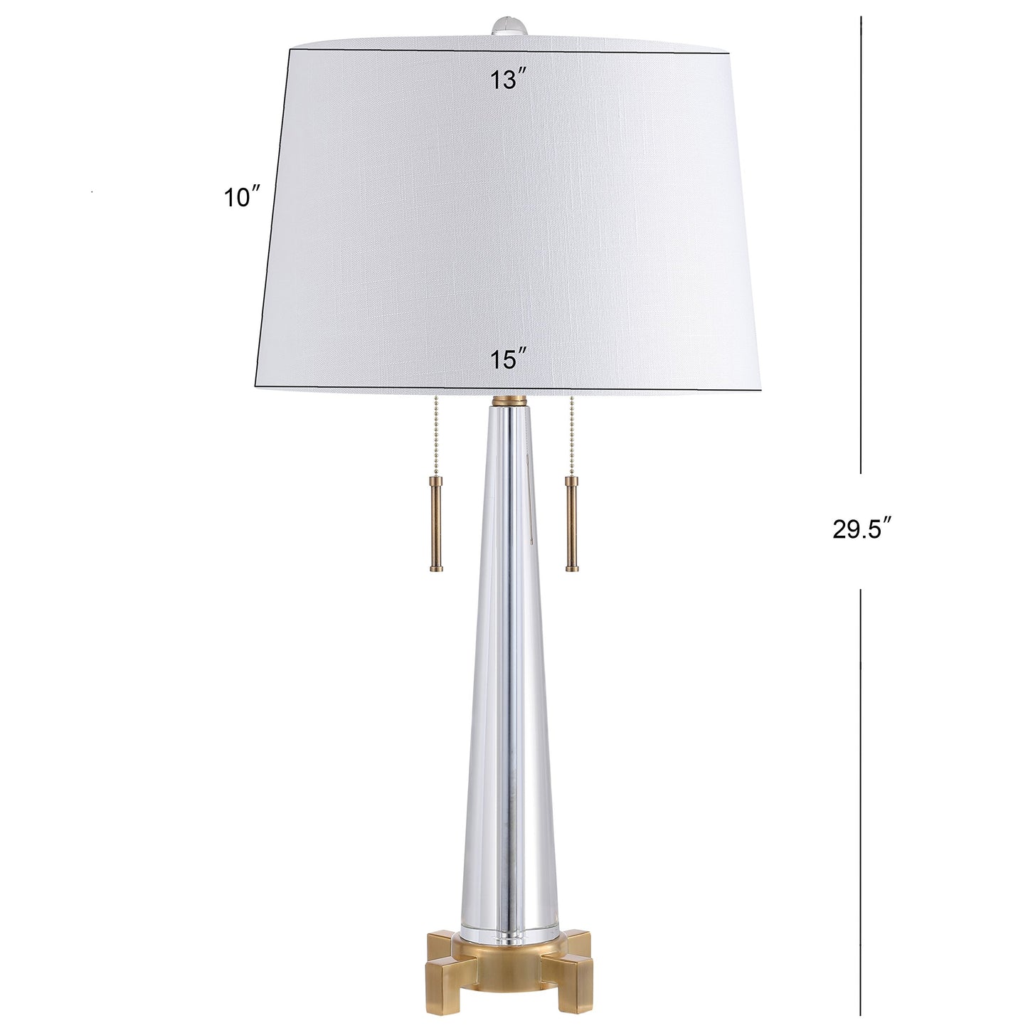 JONATHAN Y 29.5" Clear/Brass Gold 2-Light Crystal LED Table Lamp, Contemporary Glam Bedside Lamp for Living Room, White Linen Drum Shade, Pull Chain, LED Bulbs Included JYL2018A