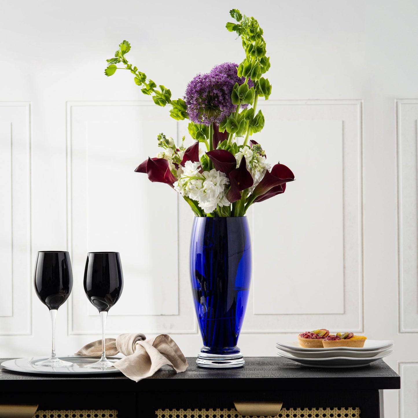 Barski - Handmade Glass - Footed Round Vase - Cobalt - 12" H (12 Inches High) Made in Europe