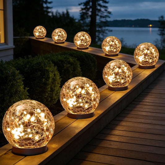 MLKNK Solar Globe Lights Outdoor Waterproof-Solar Balls-Solar Garden Lights-Orbs for Outside 8 Pack Cracked Glass Ball for Lawn Patio Yard Backyard Decorations
