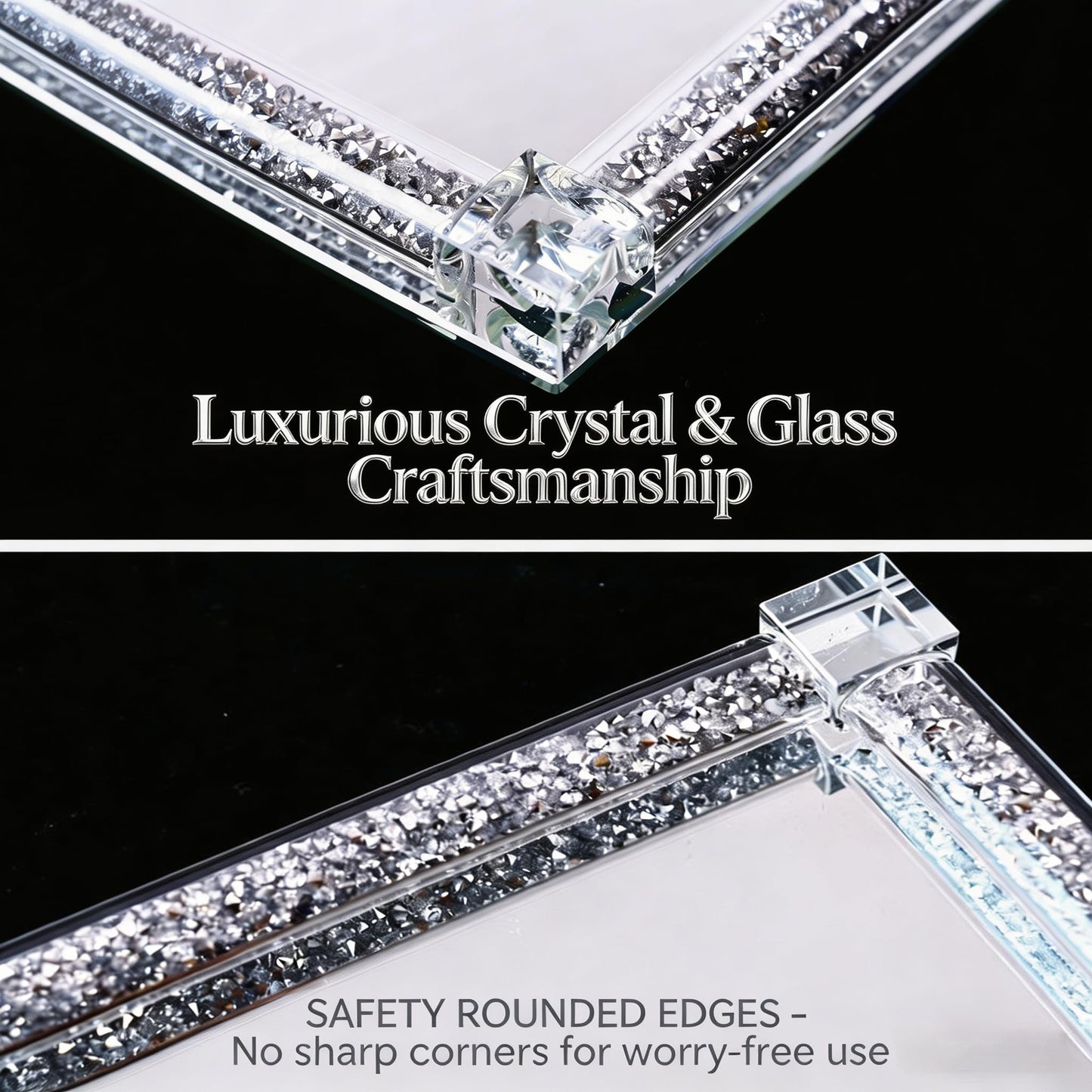 Crystal Mirror Tray with PU Leather Tissue Box Set - 2-Piece Bathroom Vanity Organizer, Decorative Perfume Tray and Tissue Holder for Bedroom, Living Room, Kitchen Countertop, Elegant Home Decor