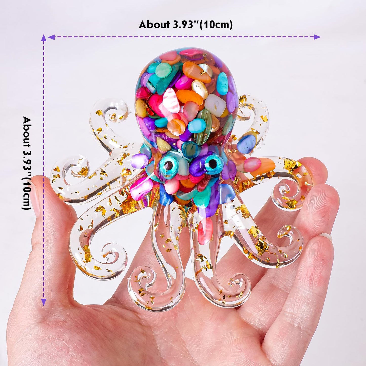 RJINGSHI Natural Crystal Green Aventurine Gravel Octopus Resin Marine Animals Fish Tank Decorative Ornaments Statue Healing Home Decor Ladies Gift