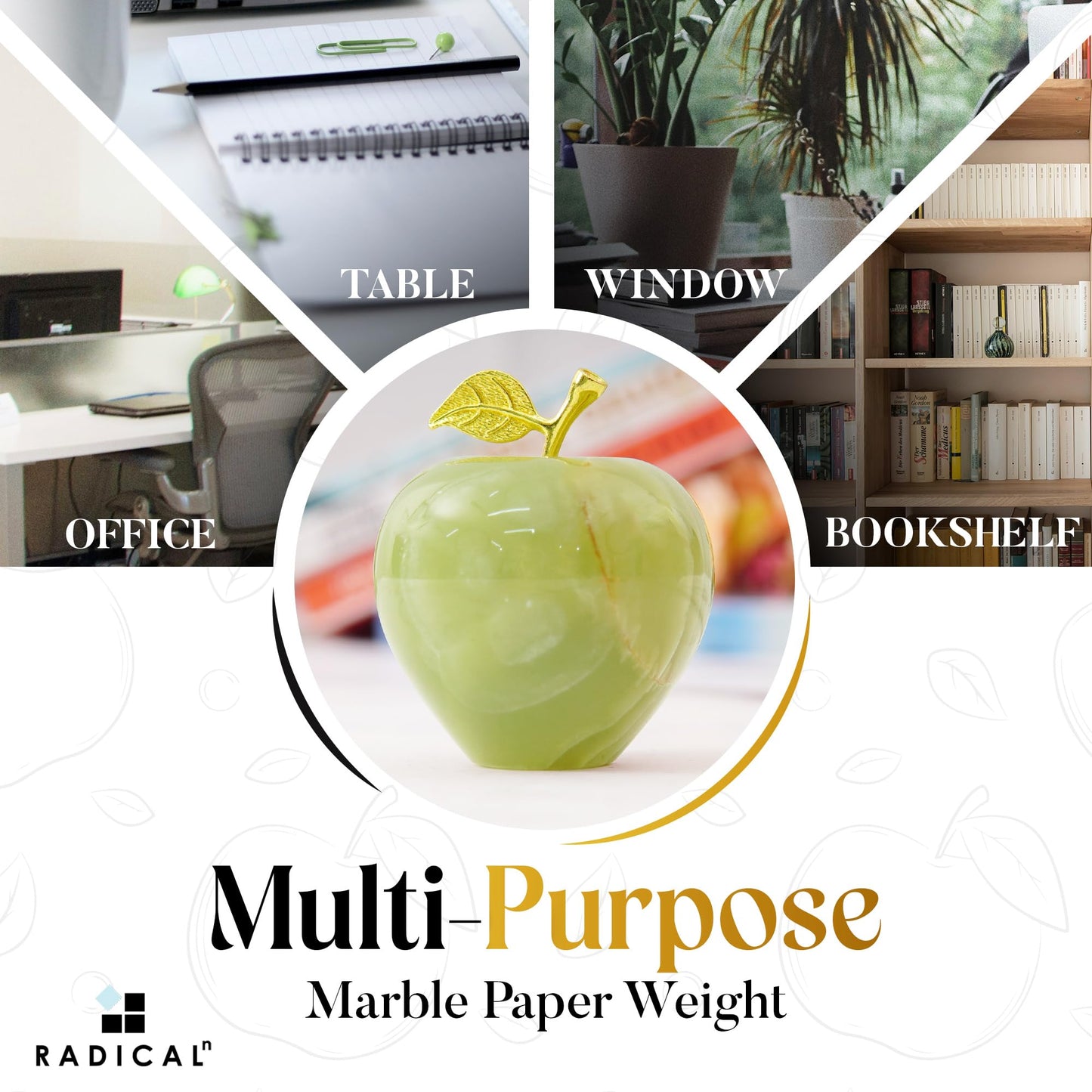 Radicaln Marble Decoration Piece Green Onyx 3" Inch Handmade Apple Paperweight Home Decor – Best for Office Table Decoration & Study Room Decor Paperweight