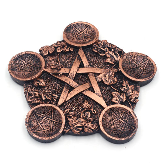 Star Candle Holder Astrology Pentacle Altar Plate Resin Tealight Holder Tray Witchcraft Altar Supplies for Witchcraft Wiccan Tarot Supplies Copper