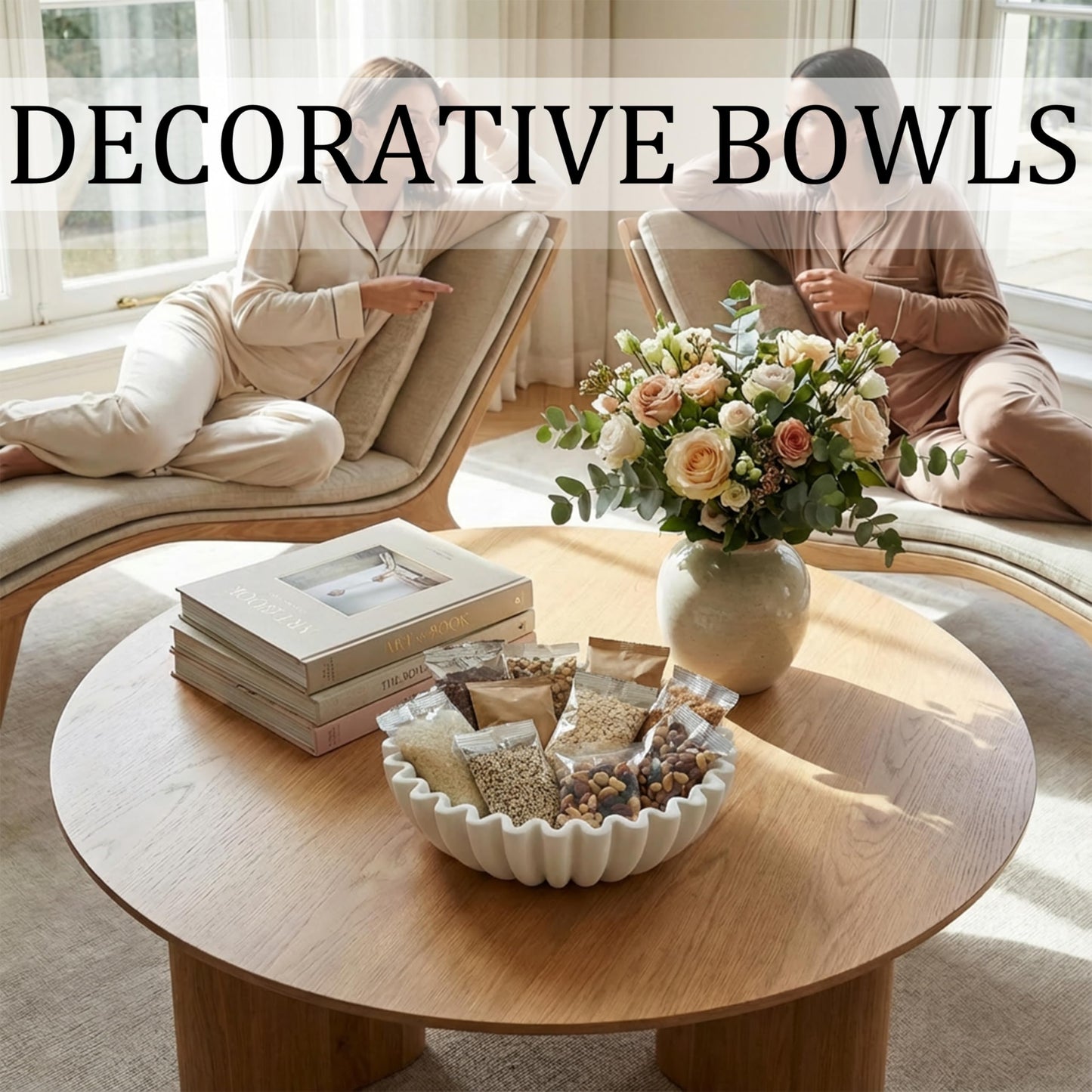 Firevigo Decorative Bowls for home decor, 7.9''×7.9''×2.76'' Medium model fruit bowl for kitchen counter, Scalloped key bowl for entryway table