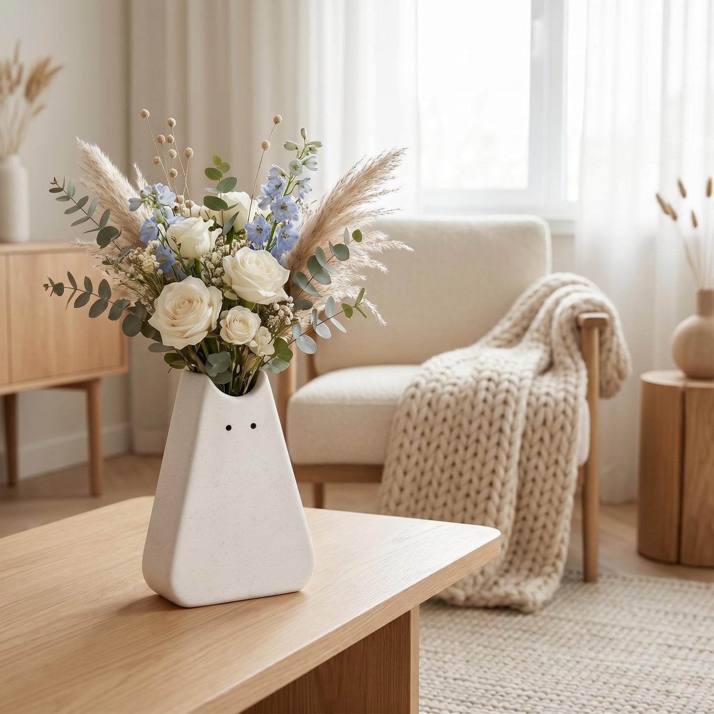 NierNika Adorable White Cat Vase - Modern, Simple & Creative Ceramic Flower Vase, Perfect Unique Gift for Girls, Women, Mothers & Cat Lovers - Ideal for Home Decor