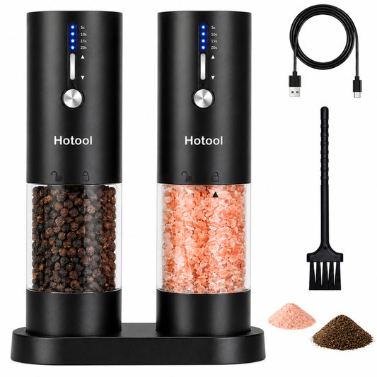 Hotool Electric Salt and Pepper Grinder Set - Rechargeable Salt and Pepper Shakers with Base - Adjustable Coarseness Salt Grinder - Kitchen Gadgets, Gifts for Mom, Dad, Women, Men, Sister, Grandpa