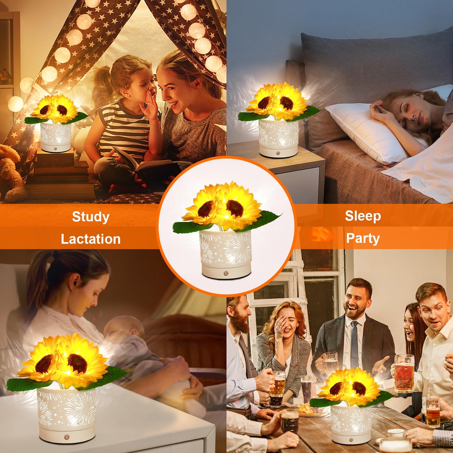 AMWGIMI Women Gifts Sunflower Flower Lamp Touch Table Lamp 3-Colour Dimming