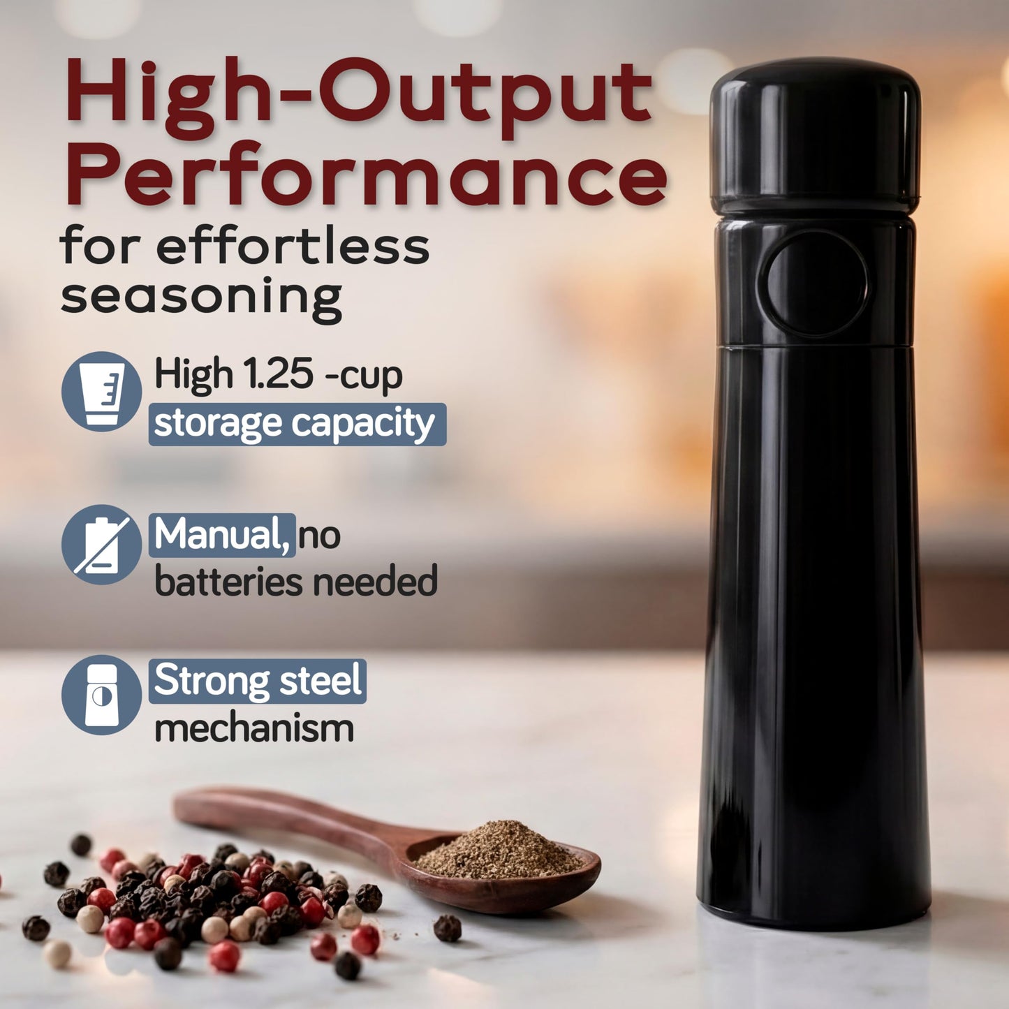 MAGNUM PLUS Pepper Mill Unicorn by TRE SPADE Premium Manual Pepper Grinder with Steel Burrs Side-Loading Refill Adjustable Coarseness High-Capacity Output ABS Plastic 9 Inch Large Size Made in Italy