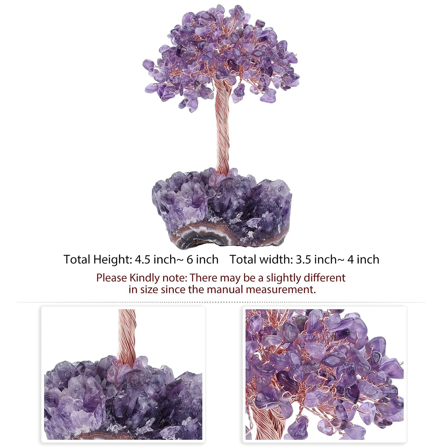 Cheungshing Healing Crystals Money Tree with Natural Amethyst Base, Crystal Stone Feng Shui Bonsai Figurines Tree of Life Decoration for Home Table Office, Amethyst