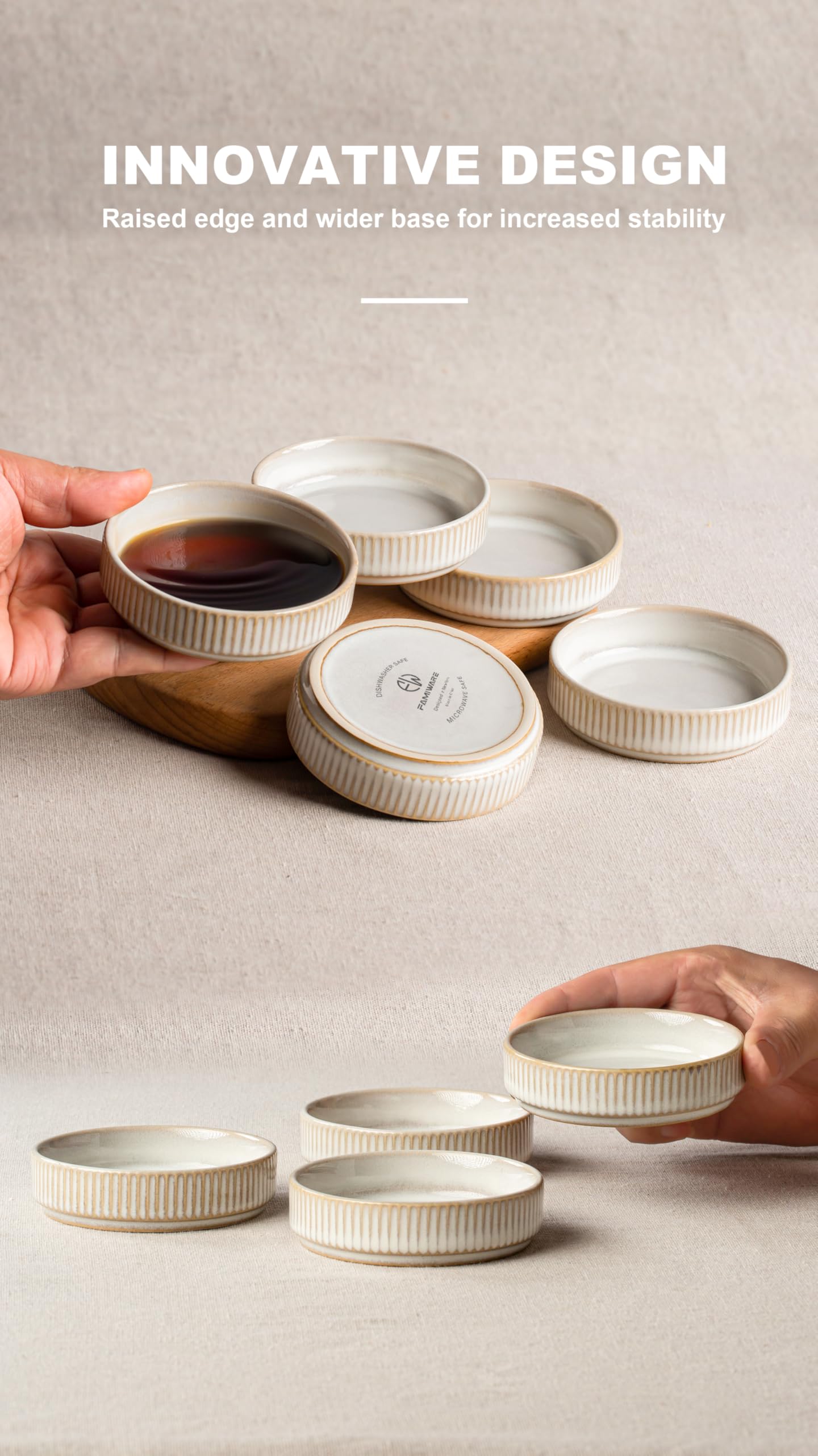 famiware Star Soy Sauce Dish Ceramic Dipping Bowls Set of 6, 4 oz Individual Dip Sauce Cups/Bowls/Dishes/Plates, Small Serving Bowl for Side Dishes, Dessert, Ice Cream, Condiments - Cappuccino White