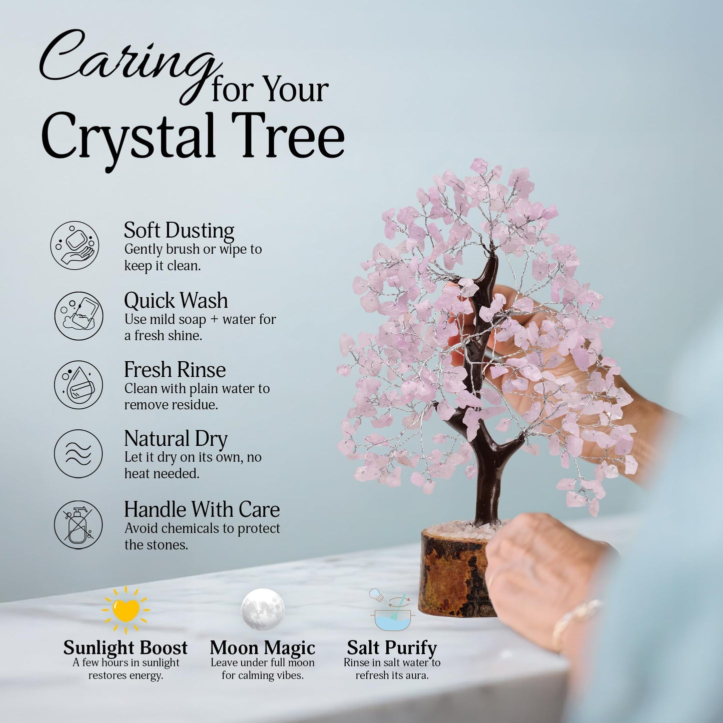 FASHIONZAADI Rose Quartz Crystal Tree of Life for Women Office Decor, Good Luck, Money, Meditation, Positivity, Handmade Healing Crystal Stones Bonsai Tree Spiritual Birthday Gifts for Women