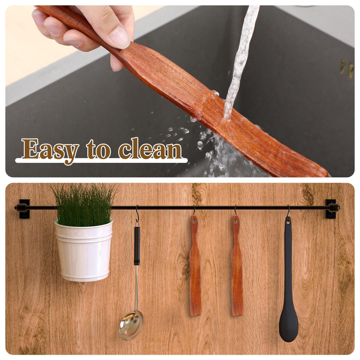 LemonRoad 12 Pack Wooden Spurtle for Sourdough Starter, Mixing, Reaching Bottom of Jar, Dough Whisk, Long Handle Jar Spatula, Spurtles Kitchen Tools Teak Wood Kitchen Utensils Kit for Baking, Cooking