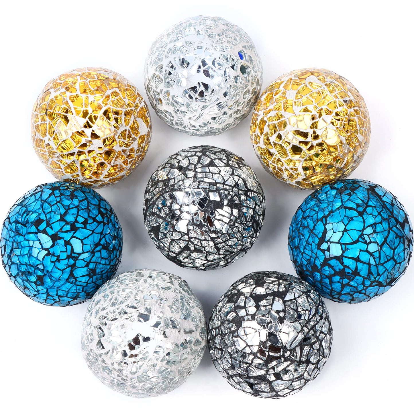 RUIYELE 8 Pieces Mosaic Glass Orbs Balls Mosaic Sphere Glass Globe Decorative Orbs Centerpiece Balls Decorative Glass Balls for Bowls Vases Dining Table Centerpiece Decor