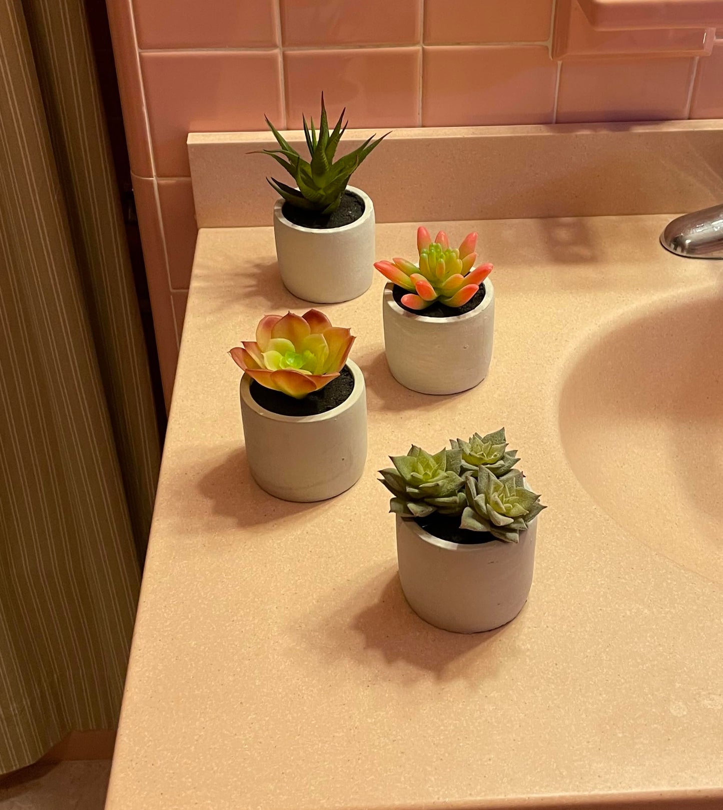 Worth Imports Artificial Fake Succulent Plant in 2.75” Diameter Cement Pot, Set of 4 for Kitchen, Bathroom, Livingroom, Bedroom, Office, Desk, Patio, Indoor Or Outdoor