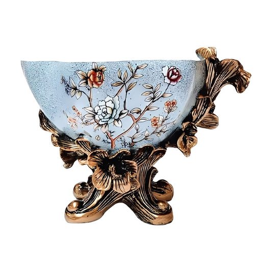 ICE Armor 9" H Light Blue Floral Bronze Color-Accent Pedestal Ceramic Vase Stylish Home and Office Decor Luxury Ornament Great Gift for Home Lovers