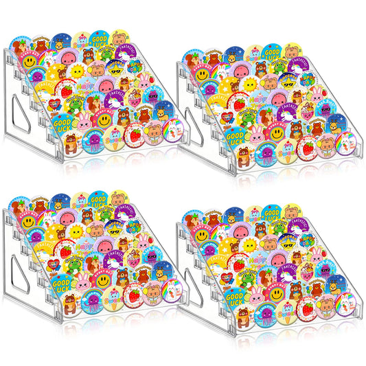 deapera 4 Pack 7 Tier Clear Acrylic Display Stand with Fences, Versatile Organizer for Button Pins, Graded Cards, Mini Figures, Makeup, Nail Polish & Coffee Capsules (4 Pack)