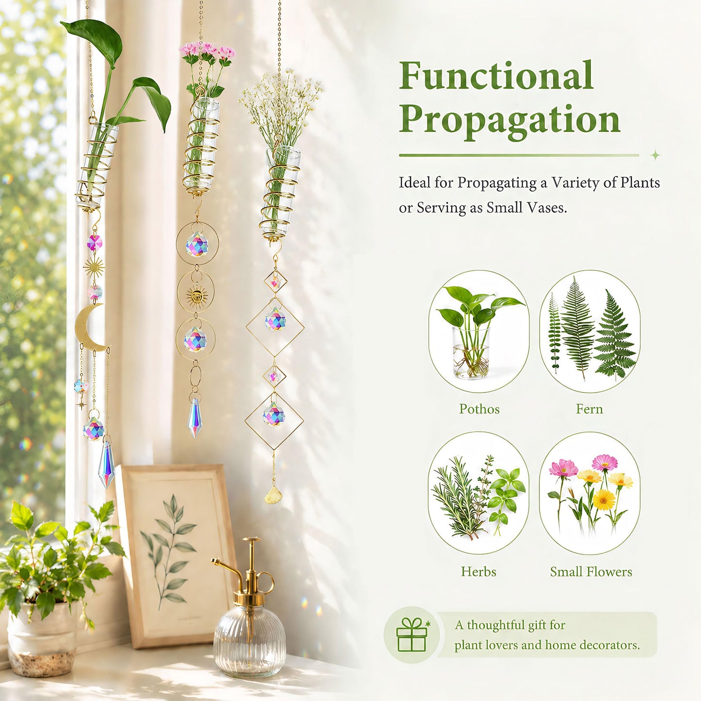 KRISININE 6pcs Plant Propagation Station Hanging Window Plant Propagator Stations Suncatcher with Chain Pendant Ornament Balls