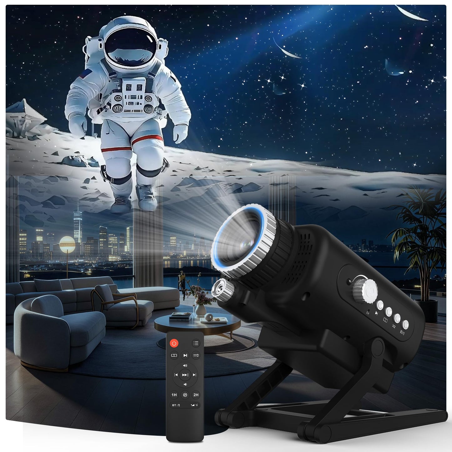 FlyLily 3D Galaxy Projector, Dynamic Star Projector with White Noise & Bluetooth Speaker, 60 Scenes Night Light Projector for Bedroom Decor, Ideal Gift for Kids Adults Birthday Christmas