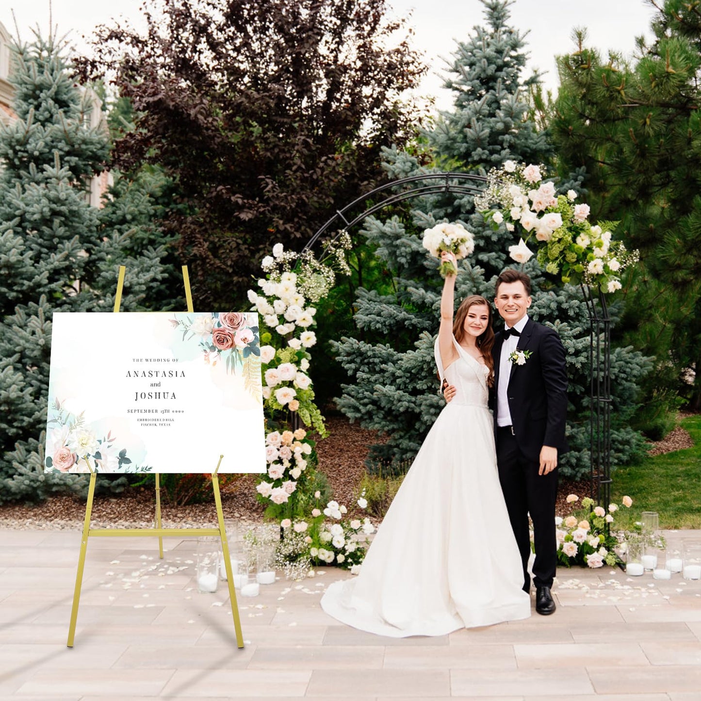2 Pack Gold Easel Stand for Wedding Sign, Heavy Duty Metal Display Easel with Adjustable Chain, 4-Tier Height Adjustable Art Easel for Painting, Posters, Pictures & Commercial Display