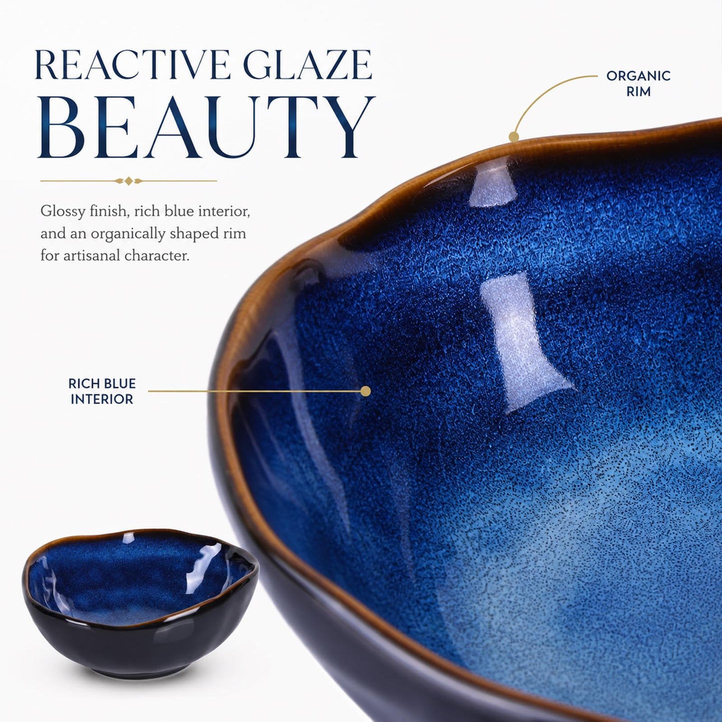 XIYOUQI 6" Blue Ceramic Decorative Bowl, Key Bowl for Entryway Table, Candy Dishes, Salad Bowl, Fruit Bowl for Kitchen Counter, Blue Small Jewelry Trinket Dish for Bedroom, Bedside Table, Living Room