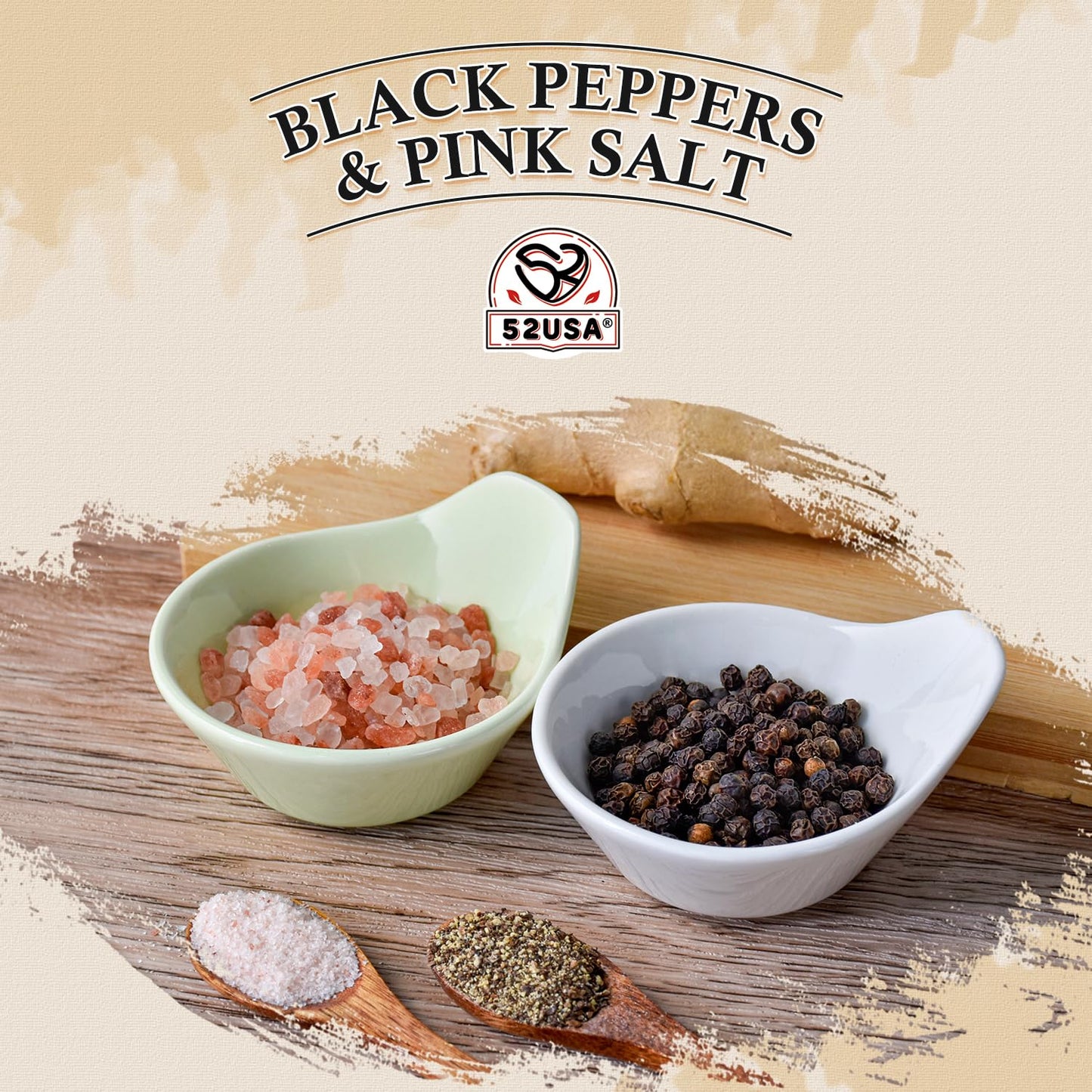52USA Whole Black Peppercorns 12 oz + Himalayan Pink Salt (Coarse Grain) 2 lb - Salt and Pepper Grinder, Black Peppercorn Refil, Pink Himalayan Sea Salt, 2 Piece Set