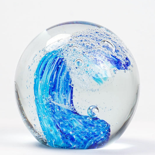 Oiexgu Hand Blown Ocean Wave Glass Ball Paperweight Sea Glass Ball,Beach Home Decoration Collectible Figurines Ball,Aquarium Decor Office Desk & Bathroom Decor,Unique Gift Ocean Lovers