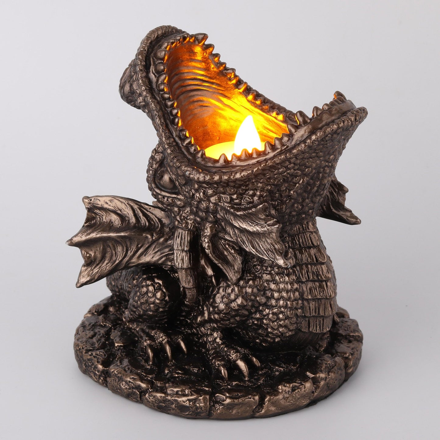 Veronese Design 5 1/4 Inch Dragon Breath Tealight Candle Holder Cold Cast Resin Bronze Finish Sculpture