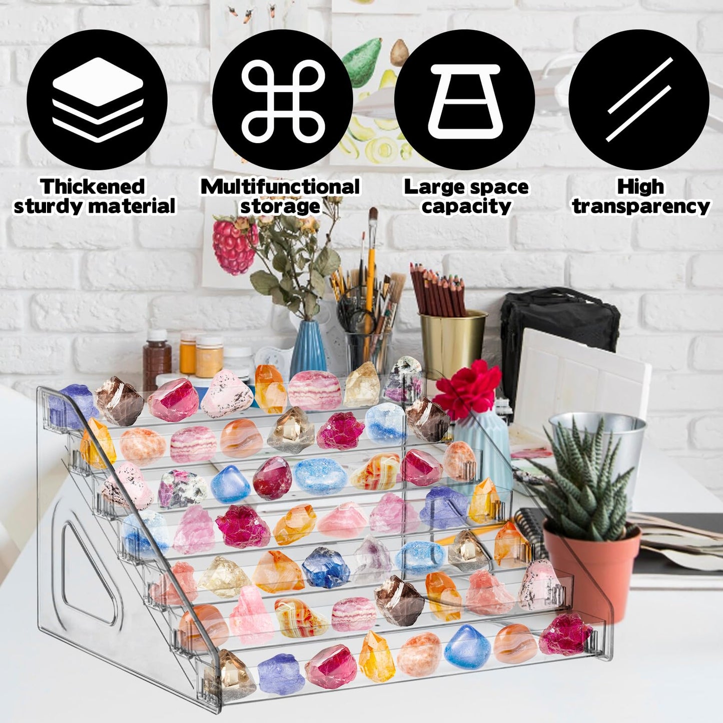 Hlimior Rock Display Stand 7 layer Large Acrylic Display Holder Clear Display Easel Stand Pedestal Small Collectibles Display Stands for Displaying Crystal Geodes Rock Mineral Agate Coral