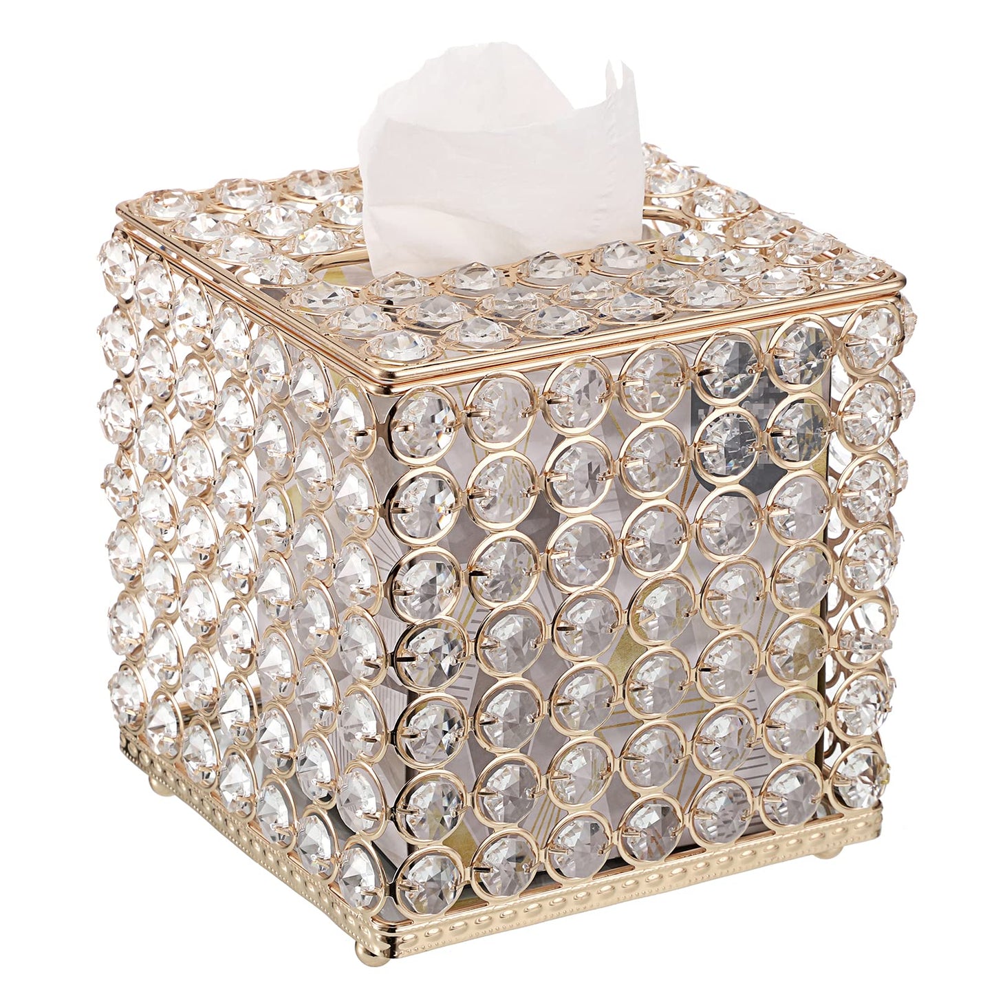 Sumnacon Crystal Square Tissue Box Cover - Sparkling Glass Cube Tissue Box Holder, Decorative Facial Tissue Holder for Bedroom Bathroom Vanity Dresser Night Stand Table Office Home Decor, Gold