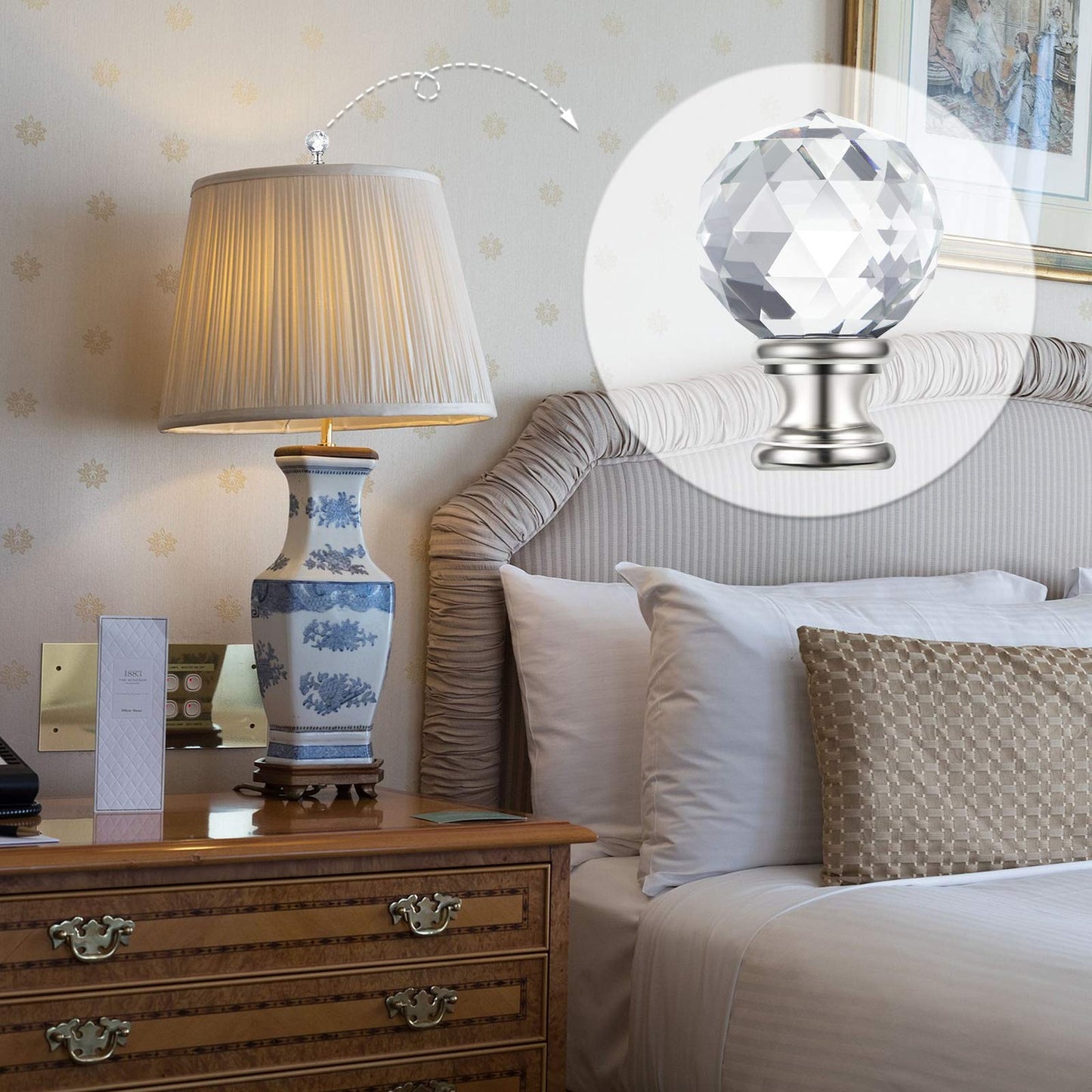 Mudder 2 Pieces Crystal Lamp Finials Decorative Lamp Shade Screw Cap Clear Top Knob with Polished Chrome Base 1-3/4 Inches Diamond Knob(Silver Base)