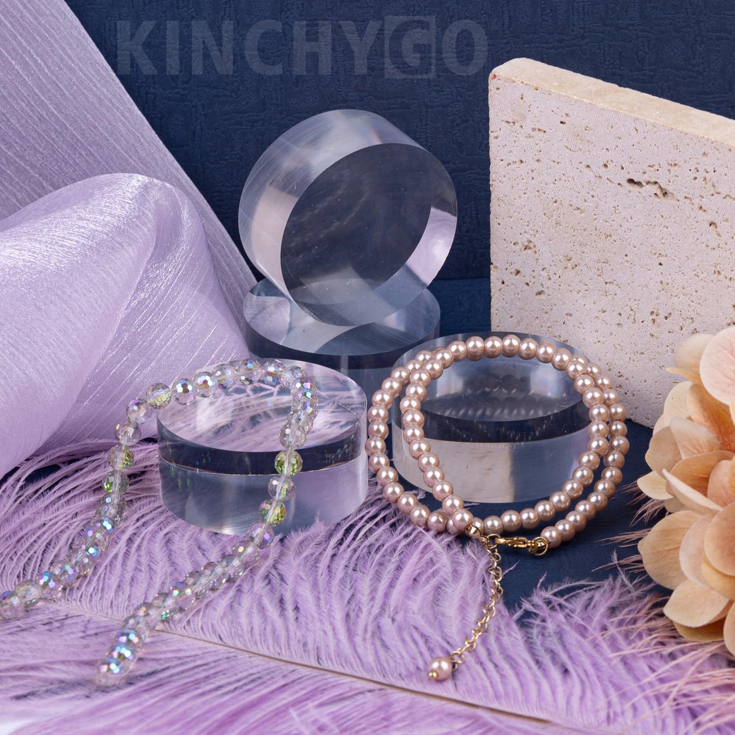 KINCHYGO, 4 Pack Acrylic Round Display Block Clear Polished Jewelry Ring Showcase Display Holder Base Stands 2 x 2 x 1 Inch