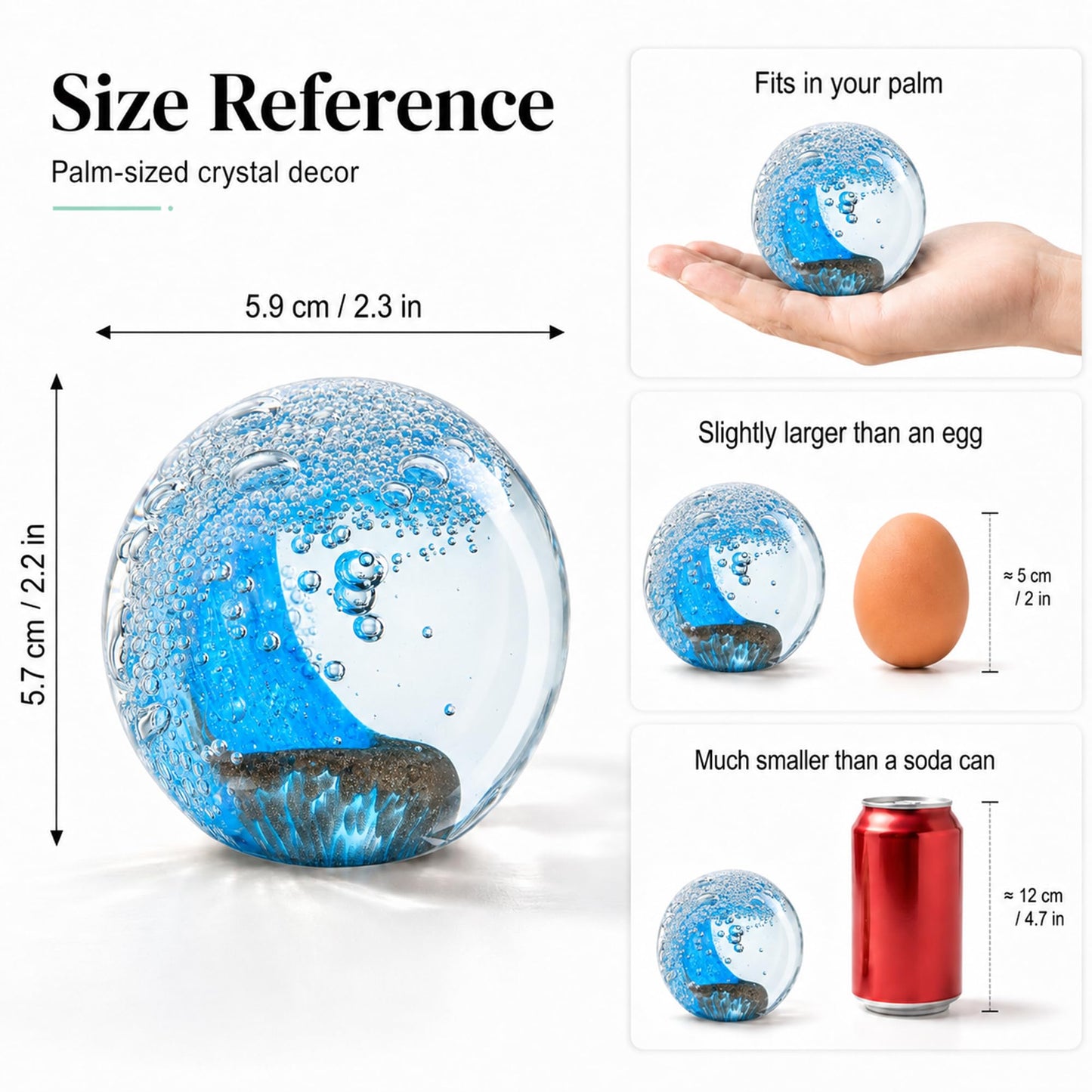 H&D HYALINE & DORA Hand Blown Glass Ocean Waves Ball Paperweight Decorative Home Office Decor Glass Art Collectible Crystal Ball Paperweight Ideal for Ocean Lovers(2.3Inch)