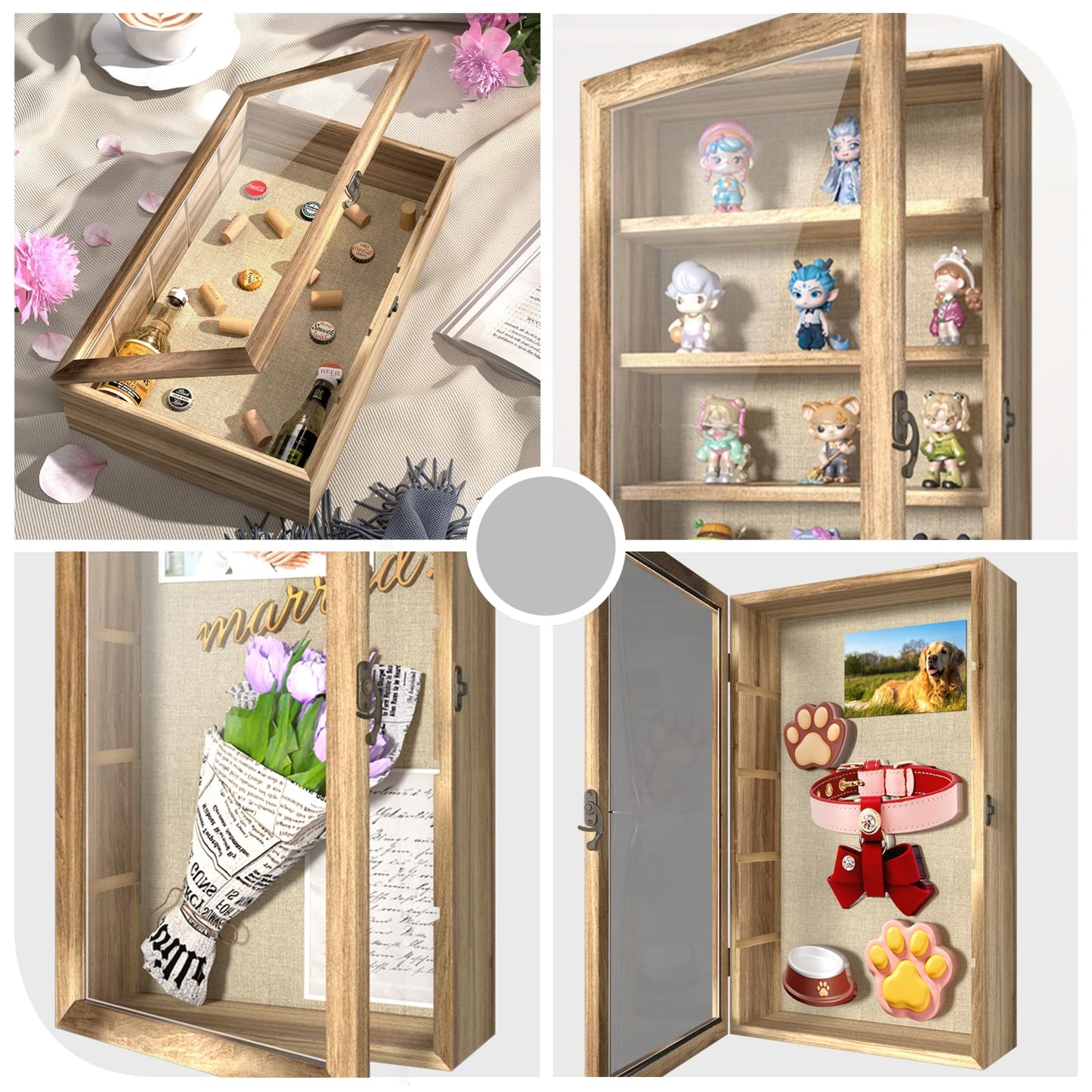 REFGY 16x9 Extra Deep Shadow Box Display Case with 4 Removable Shelves Large Wooden Shadow Box Frame for Figurines & Collectibles Deep Shadow Box with Magnetic Front Loading Door